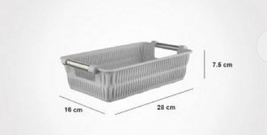 plastic baskets designed for kitchen organization, specifically for cutlery, bread, vegetables, and fruits.